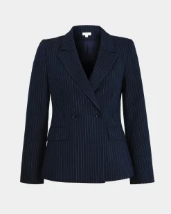 Forcast Zara Double Breasted Blazer Navy Pinstripe New