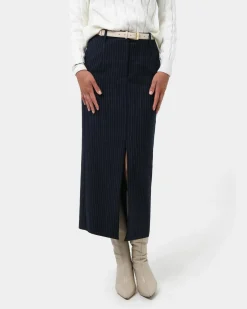 Forcast Zara Tailored Midi Skirt Navy Pinstripe Clearance