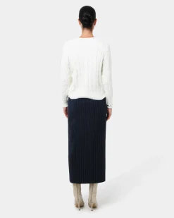 Forcast Zara Tailored Midi Skirt Navy Pinstripe Clearance